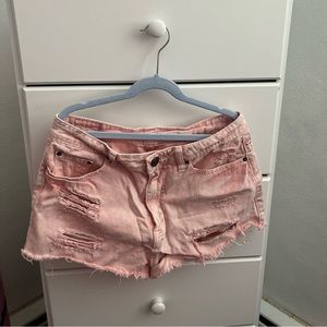 Pink denim shorts